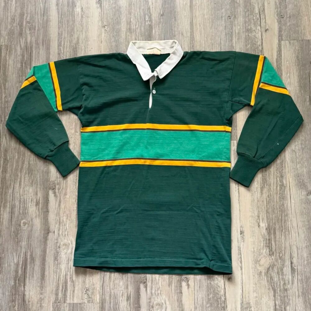 Vintage 1980s Canterbury New Zealand Green Striped Rugby Jersey Long Sleeve XXOS